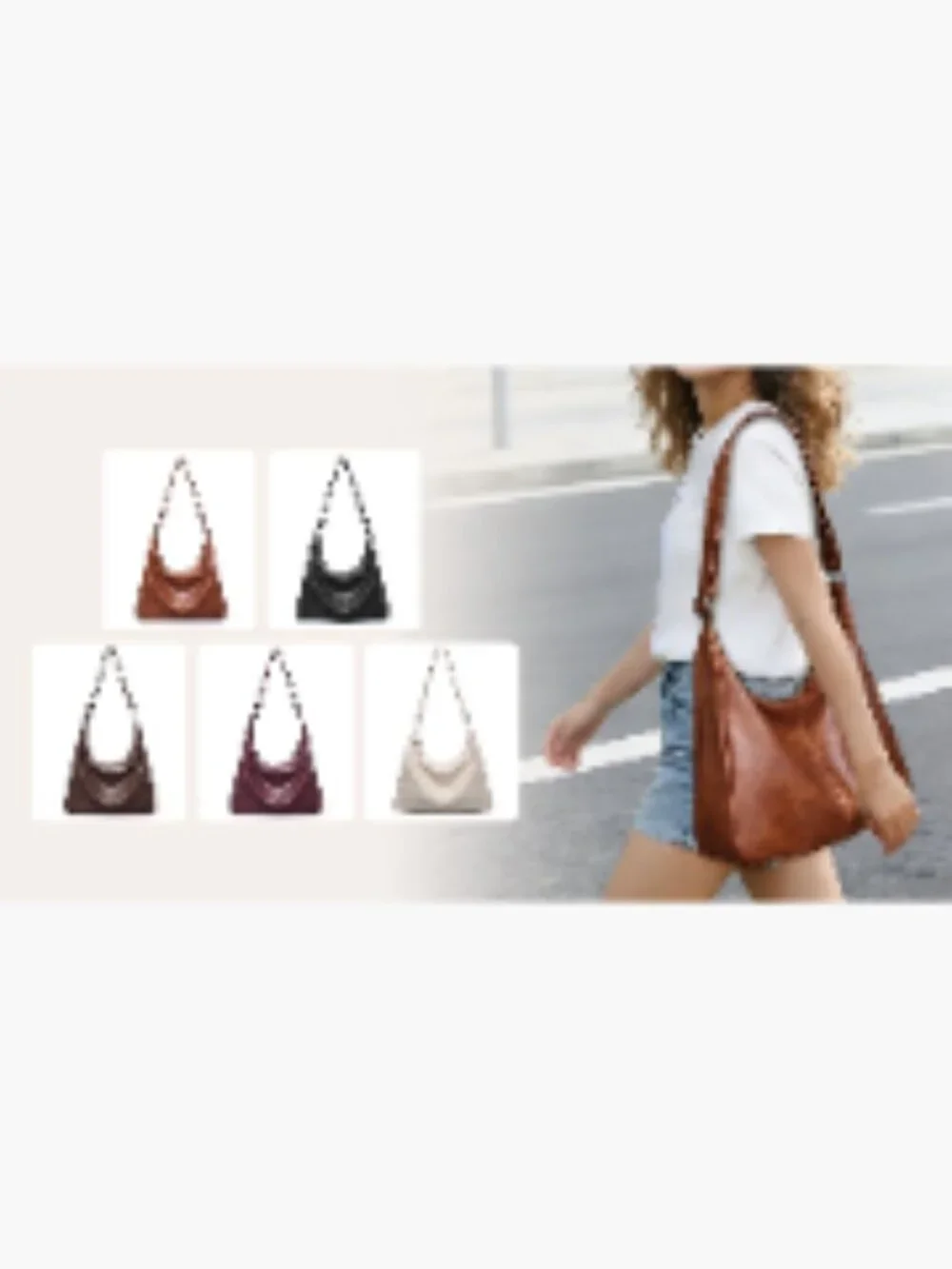 Women's Vegan Leather Hobo Bag Slouchy Shoulder Tote Crossbody Adjustable Strap